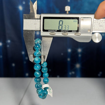 One (1) Blue apatite bracelet – 8mm beads - fits 6" wrist