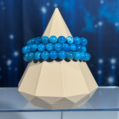 One (1) Blue Apatite bracelet – 7mm beads - fits 6.25" wrist - high quality
