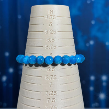 One (1) Blue Apatite bracelet – 7mm beads - fits 6.25" wrist - high quality