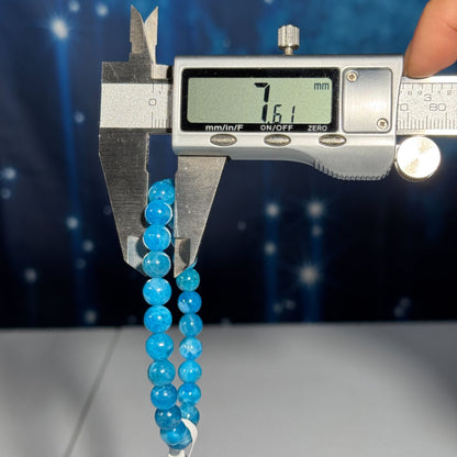 One (1) Blue Apatite bracelet – 7mm beads - fits 6.25" wrist - high quality