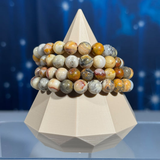 One (1) Crazy Lace Agate bracelet – stretchy | 8mm beads