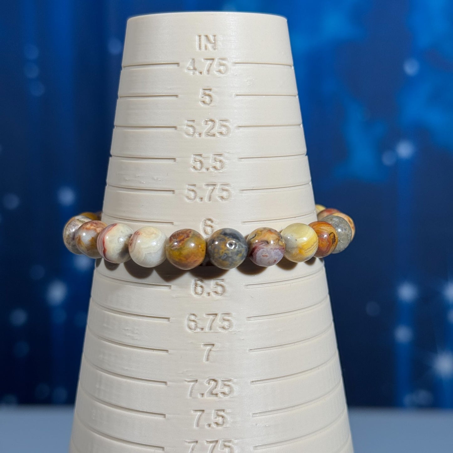 One (1) Crazy Lace Agate bracelet – stretchy | 8mm beads