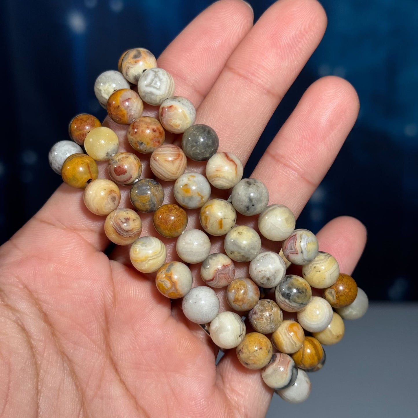 One (1) Crazy Lace Agate bracelet – stretchy | 8mm beads