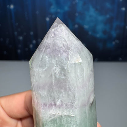 Rainbow fluorite point - 1 1/8" × 1" × 4" - 5 oz - watermelon fluorite