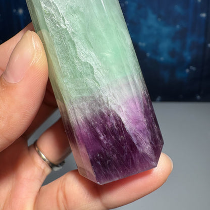 Rainbow fluorite point - 1 1/8" × 1" × 4" - 5 oz - watermelon fluorite
