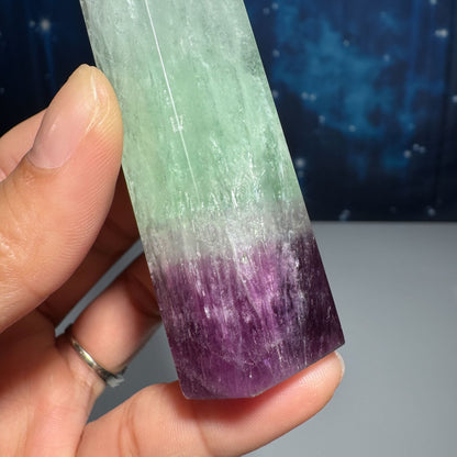 Rainbow fluorite point - 1 1/8" × 1" × 4" - 5 oz - watermelon fluorite
