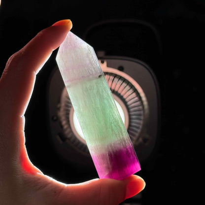 Rainbow fluorite point - 1 1/8" × 1" × 4" - 5 oz - watermelon fluorite