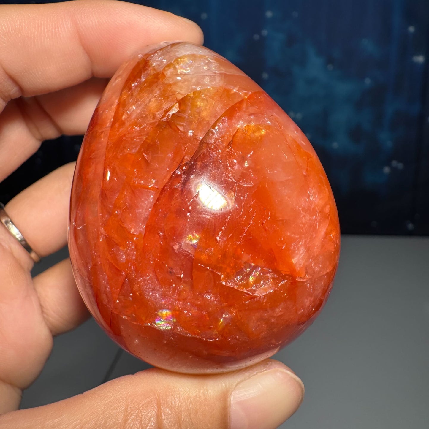 Fire Quartz egg | Hematoid egg | rainbow filled