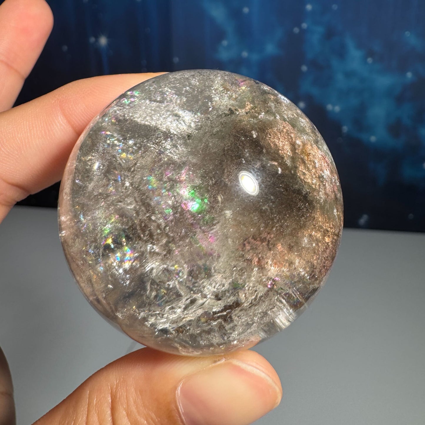 Lodolite sphere–small | Garden Quartz | lots of rainbows