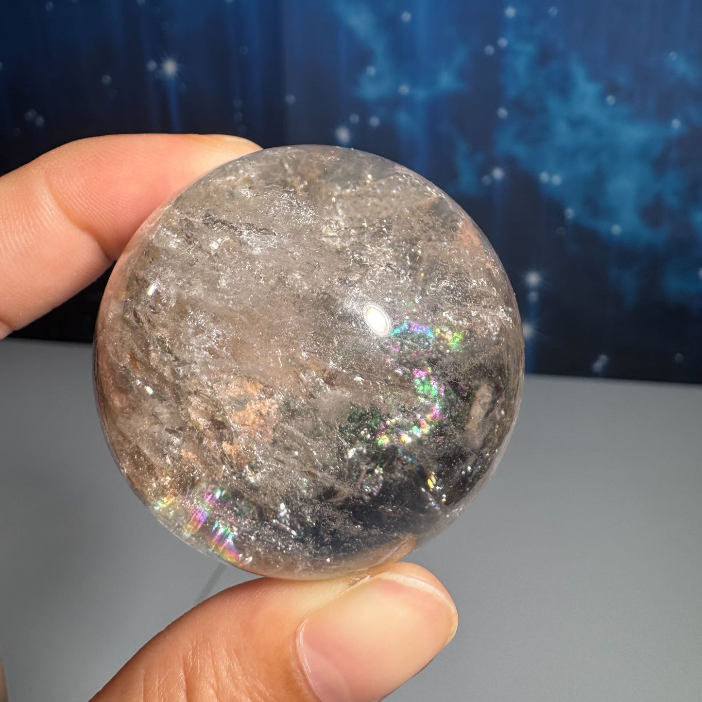 Lodolite sphere–small | Garden Quartz | lots of rainbows