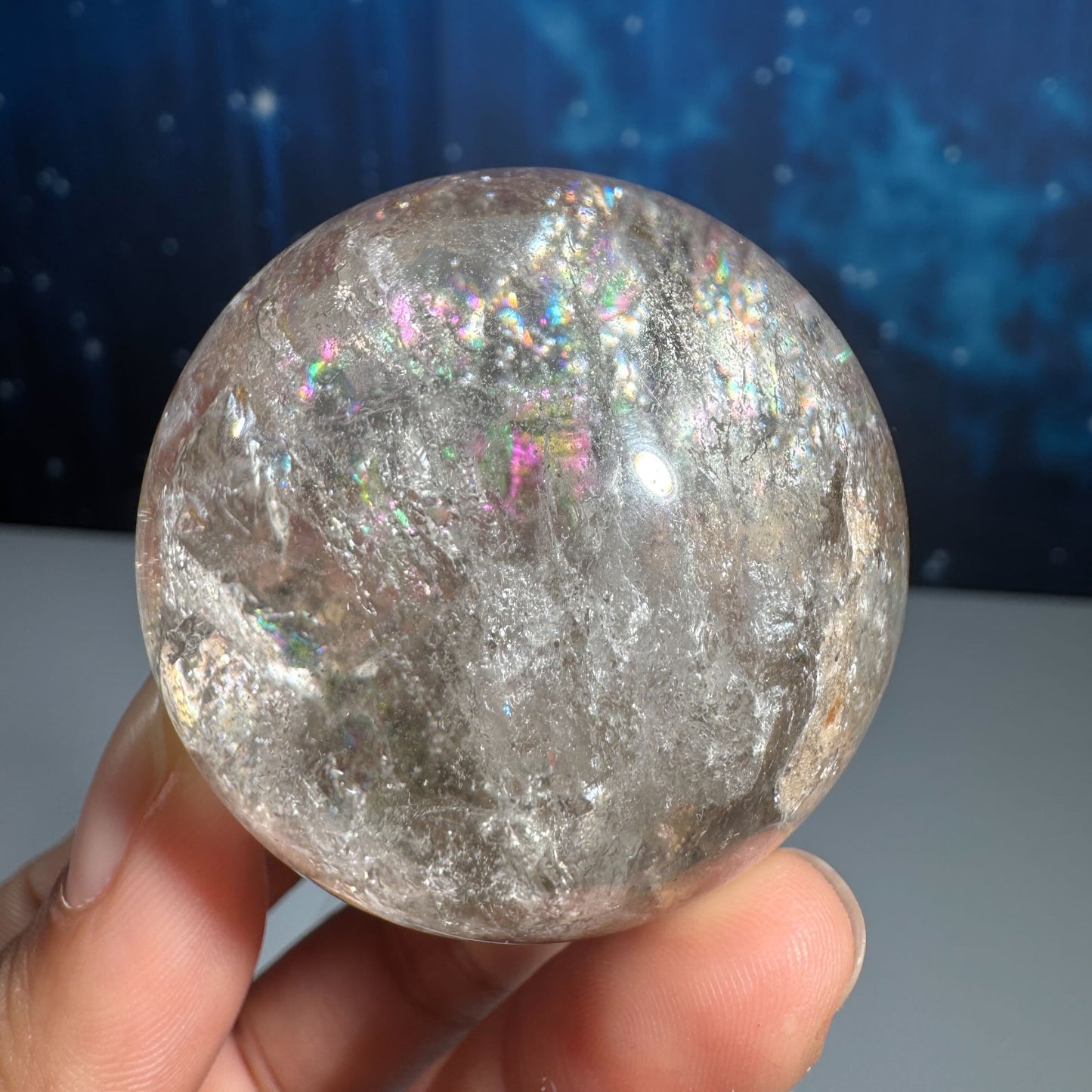 Lodolite sphere–small | Garden Quartz | lots of rainbows