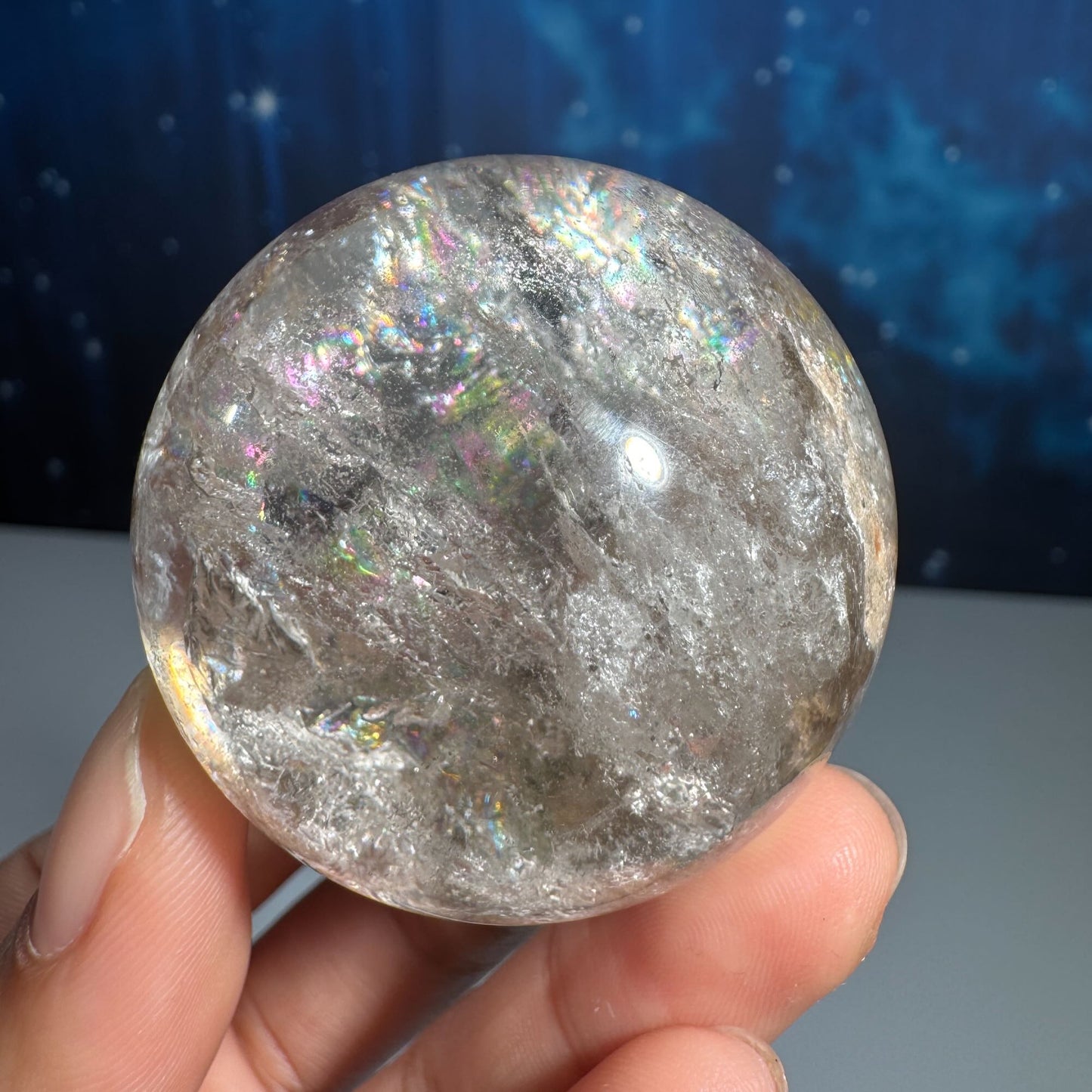 Lodolite sphere–small | Garden Quartz | lots of rainbows