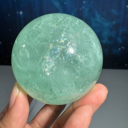 Green fluorite sphere - 65mm - 1 lb 0.3 oz - Baja blast color