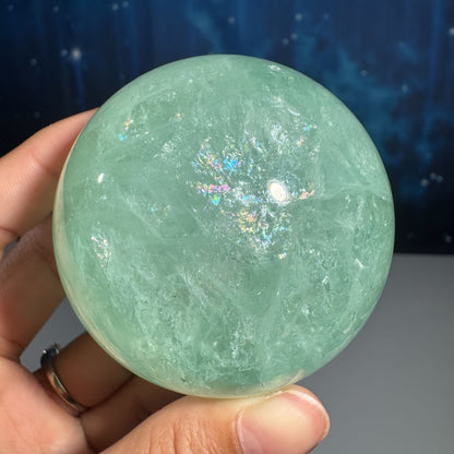 Green fluorite sphere - 65mm - 1 lb 0.3 oz - Baja blast color