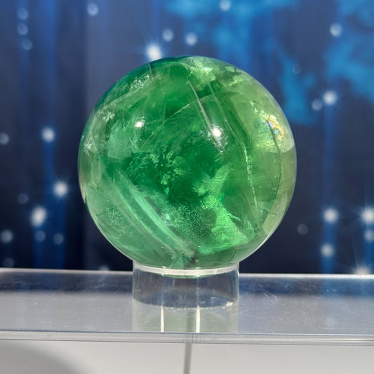 Green Fluorite sphere | lots of rainbows