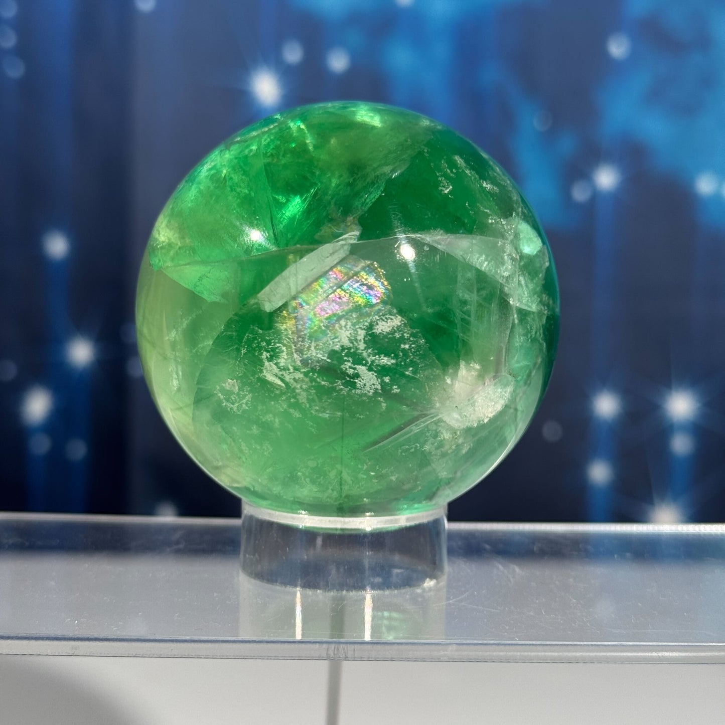 Green Fluorite sphere | lots of rainbows