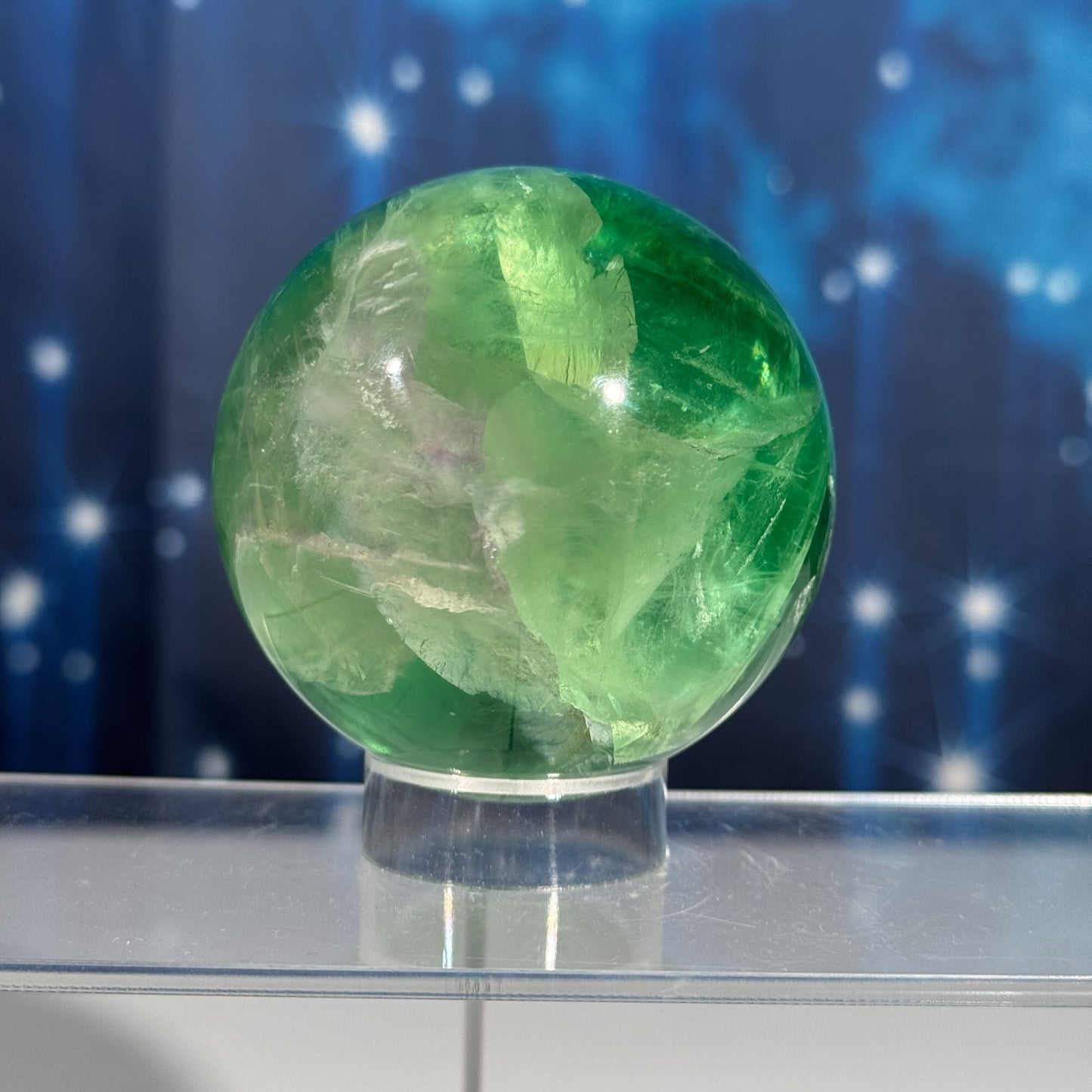 Green Fluorite sphere | lots of rainbows