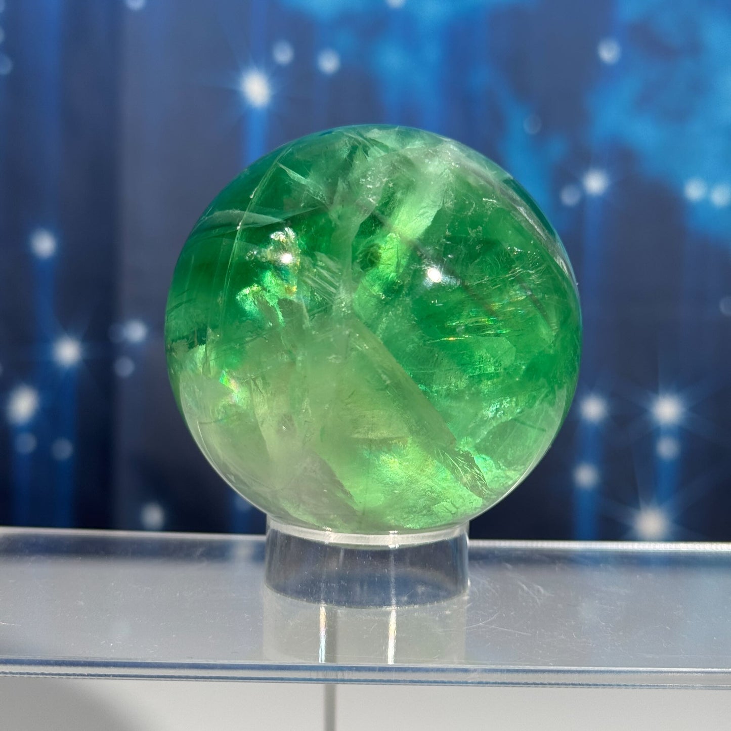 Green Fluorite sphere | lots of rainbows