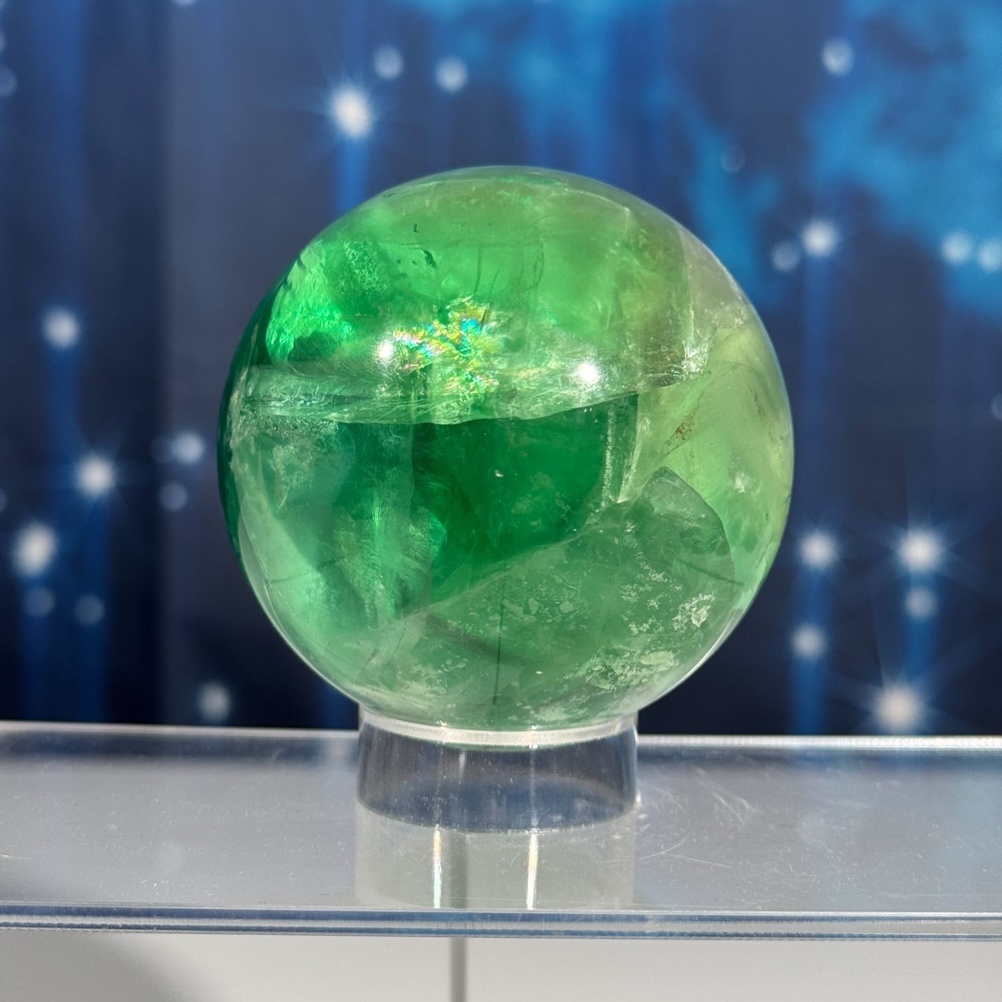 Green Fluorite sphere | lots of rainbows