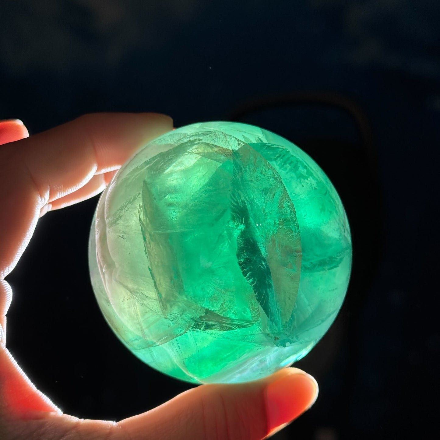 Green Fluorite sphere | lots of rainbows