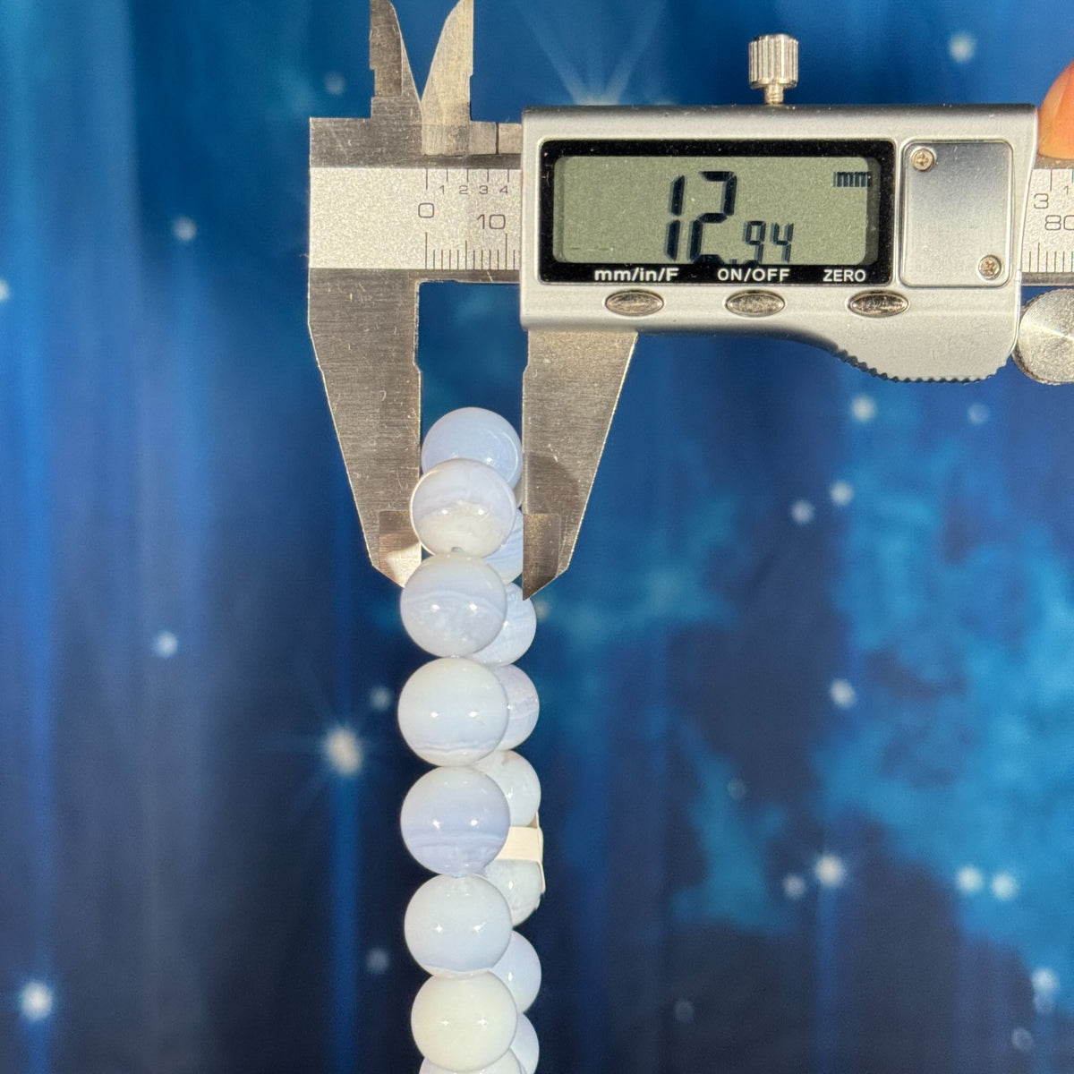One (1) Blue lace agate bracelet - 12mm beads - fits 6.75" wrist