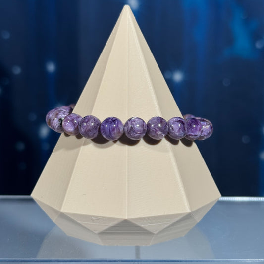 One (1) Charoite bracelet | stretchy | 8mm beads | Flashy