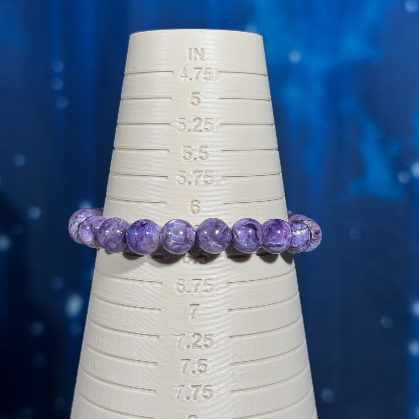 One (1) Charoite bracelet | stretchy | 8mm beads | Flashy