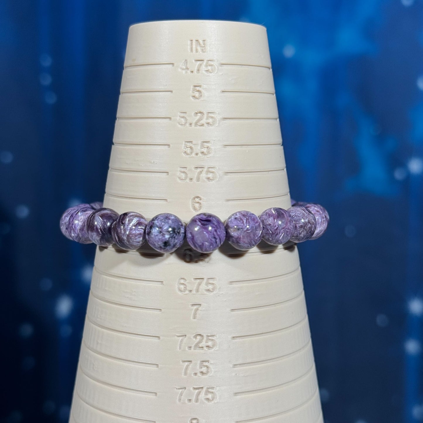 One (1) Charoite bracelet | stretchy | 9mm beads | Flashy