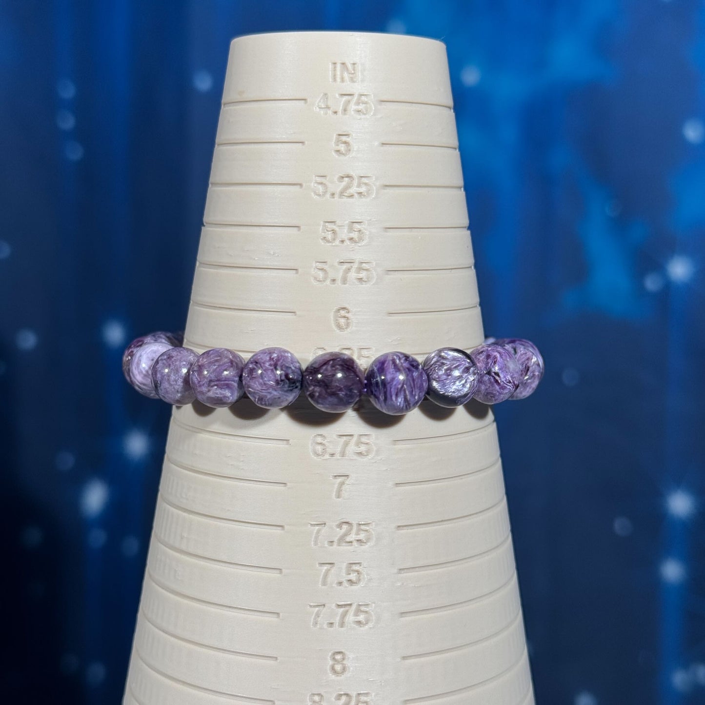 One (1) Charoite bracelet | stretchy | 9mm beads | Flashy