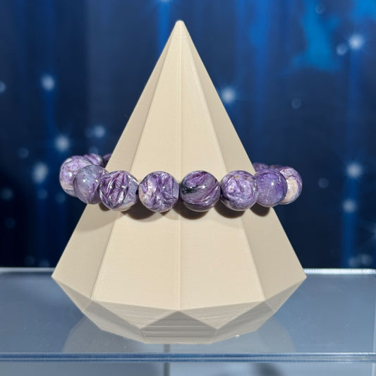 One (1) Charoite bracelet | stretchy | 11mm beads | Flashy