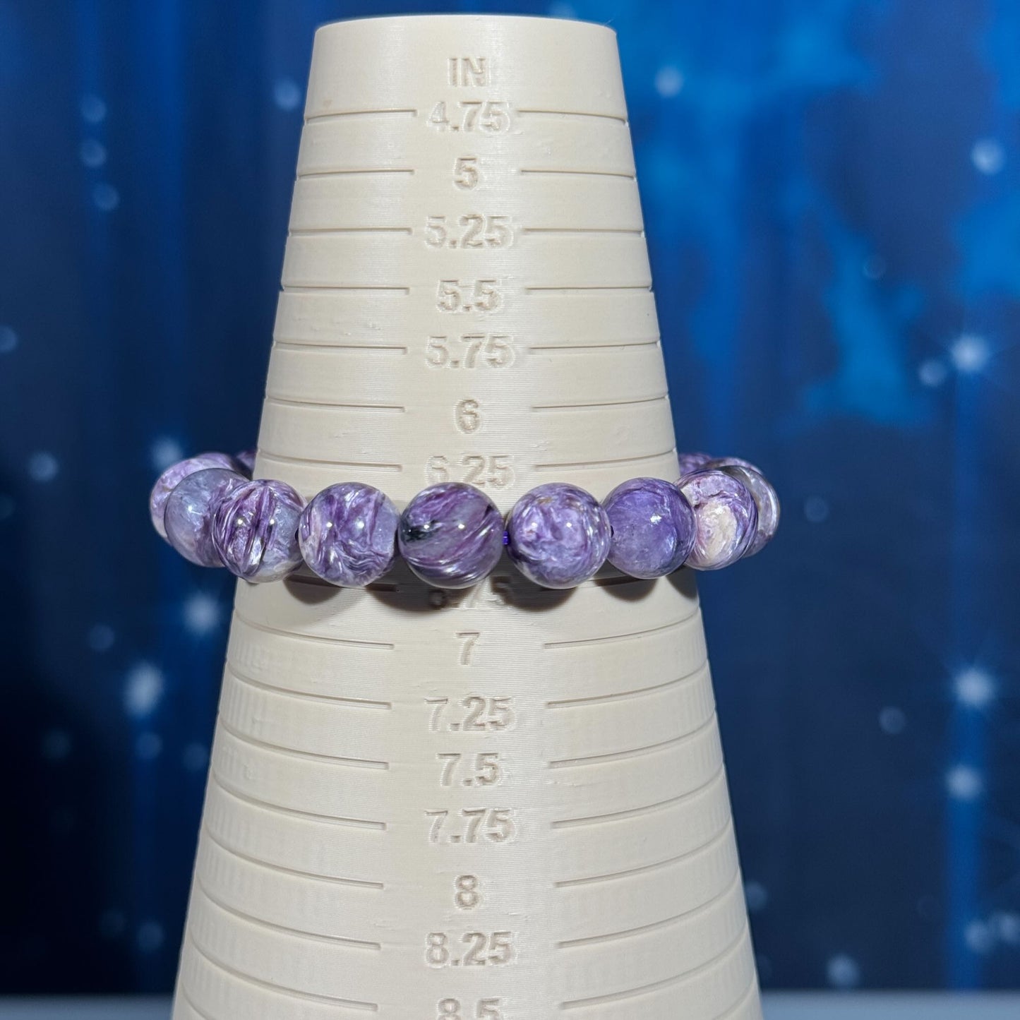 One (1) Charoite bracelet | stretchy | 11mm beads | Flashy