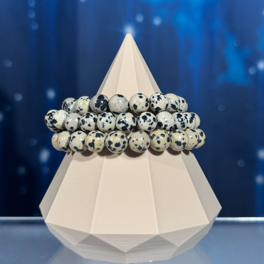 One (1) Dalmatian Stone bracelet | stretchy | 8mm beads
