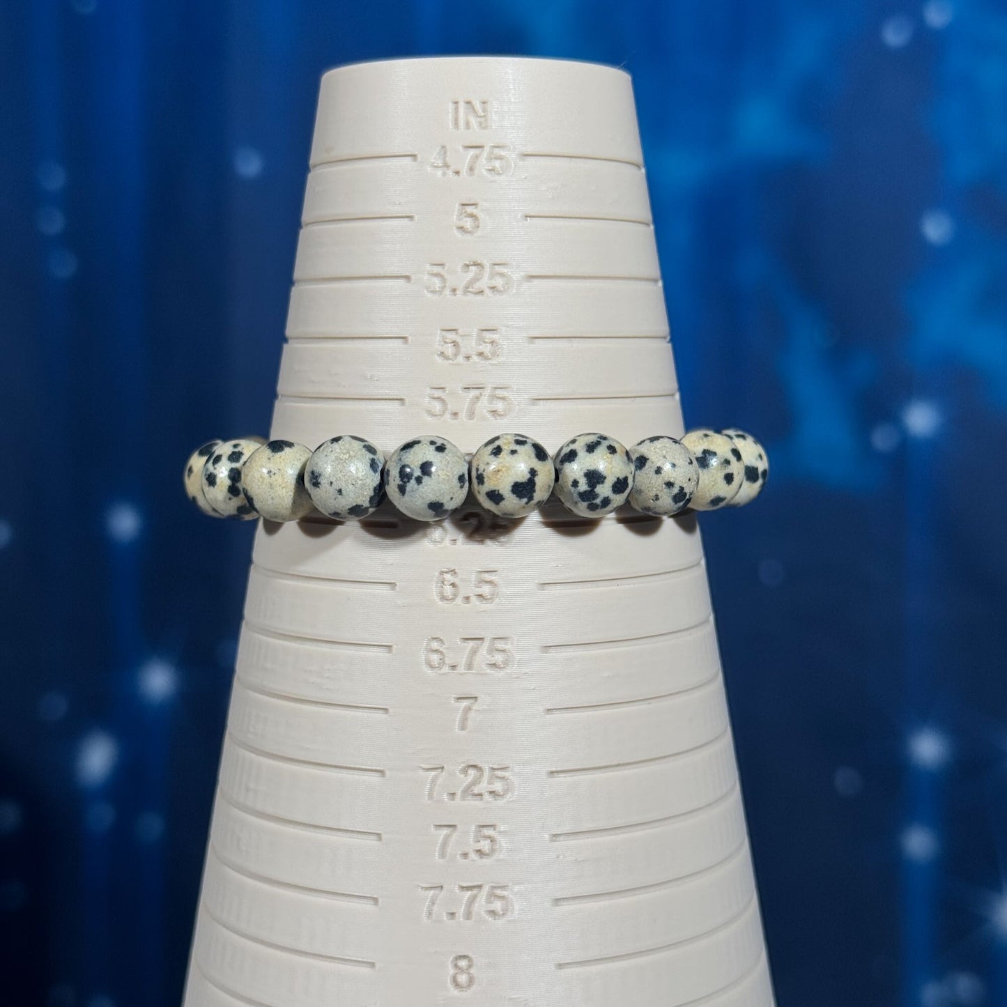 One (1) Dalmatian Stone bracelet | stretchy | 8mm beads