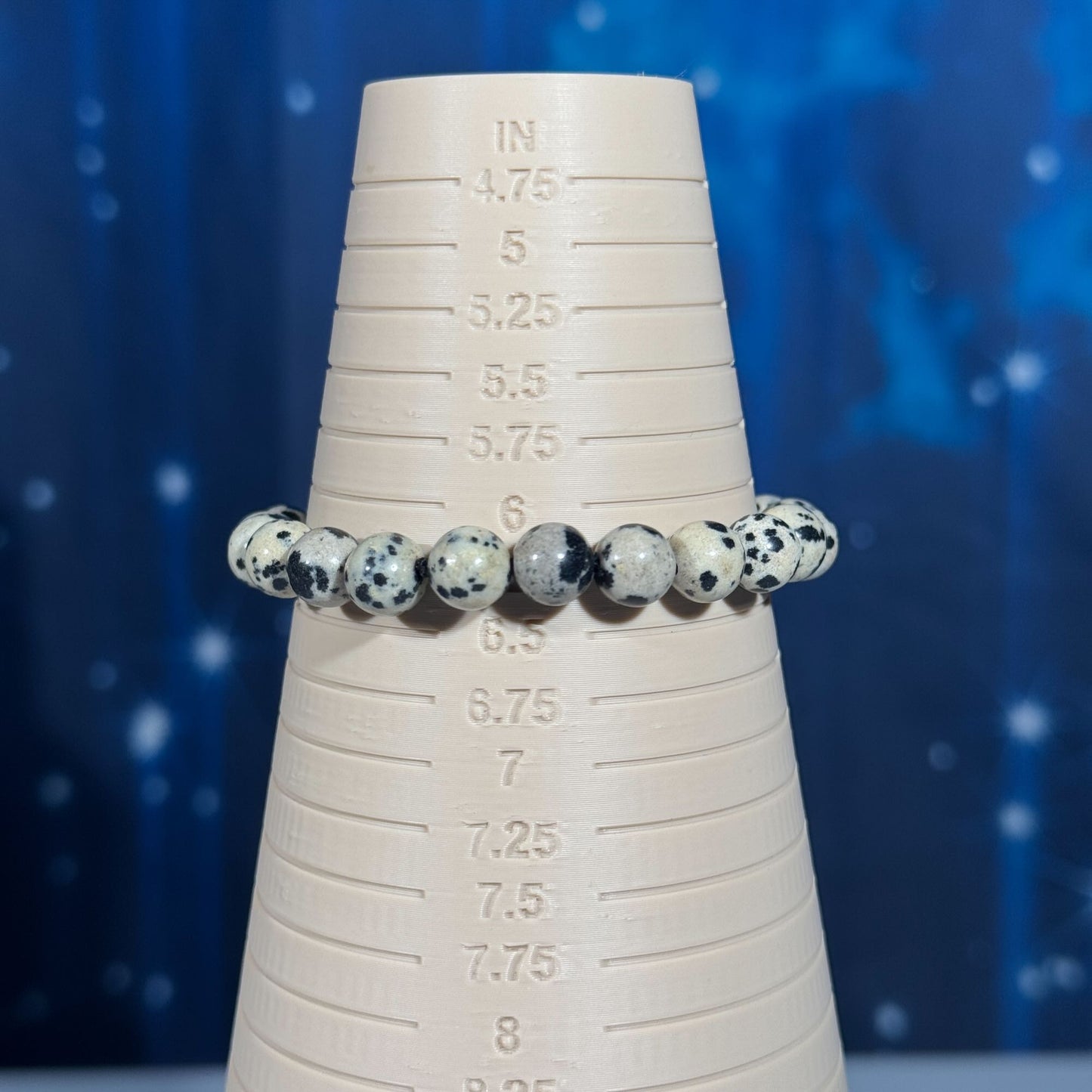 One (1) Dalmatian Stone bracelet | stretchy | 8mm beads