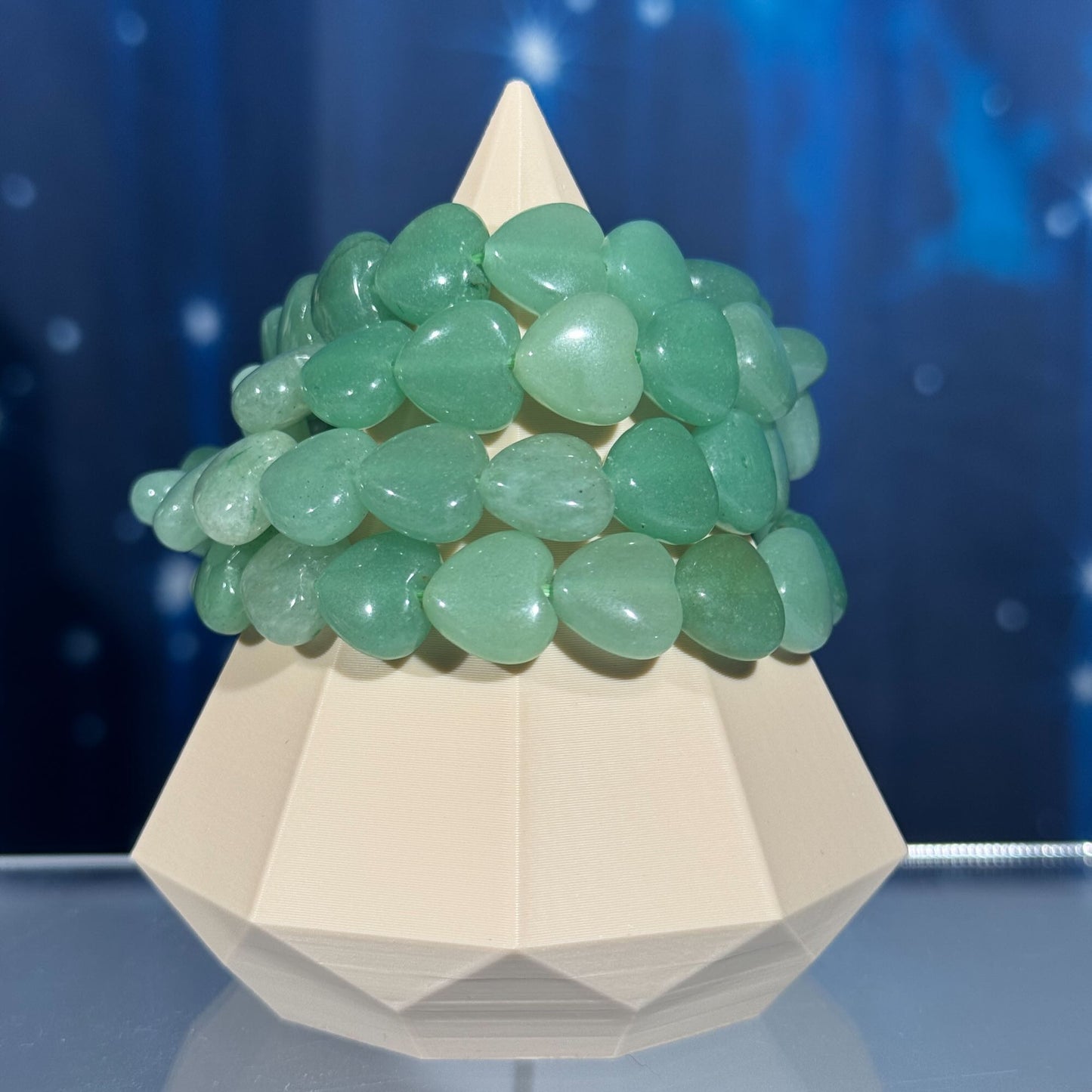 One (1) Green Aventurine heart bracelet | stretchy | 12mm bead length
