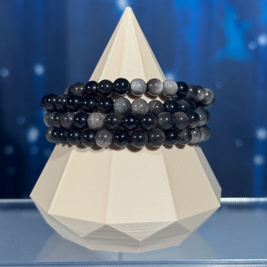 One (1) Silver Sheen Obsidian bracelet | stretchy | 6mm beads | Flashy
