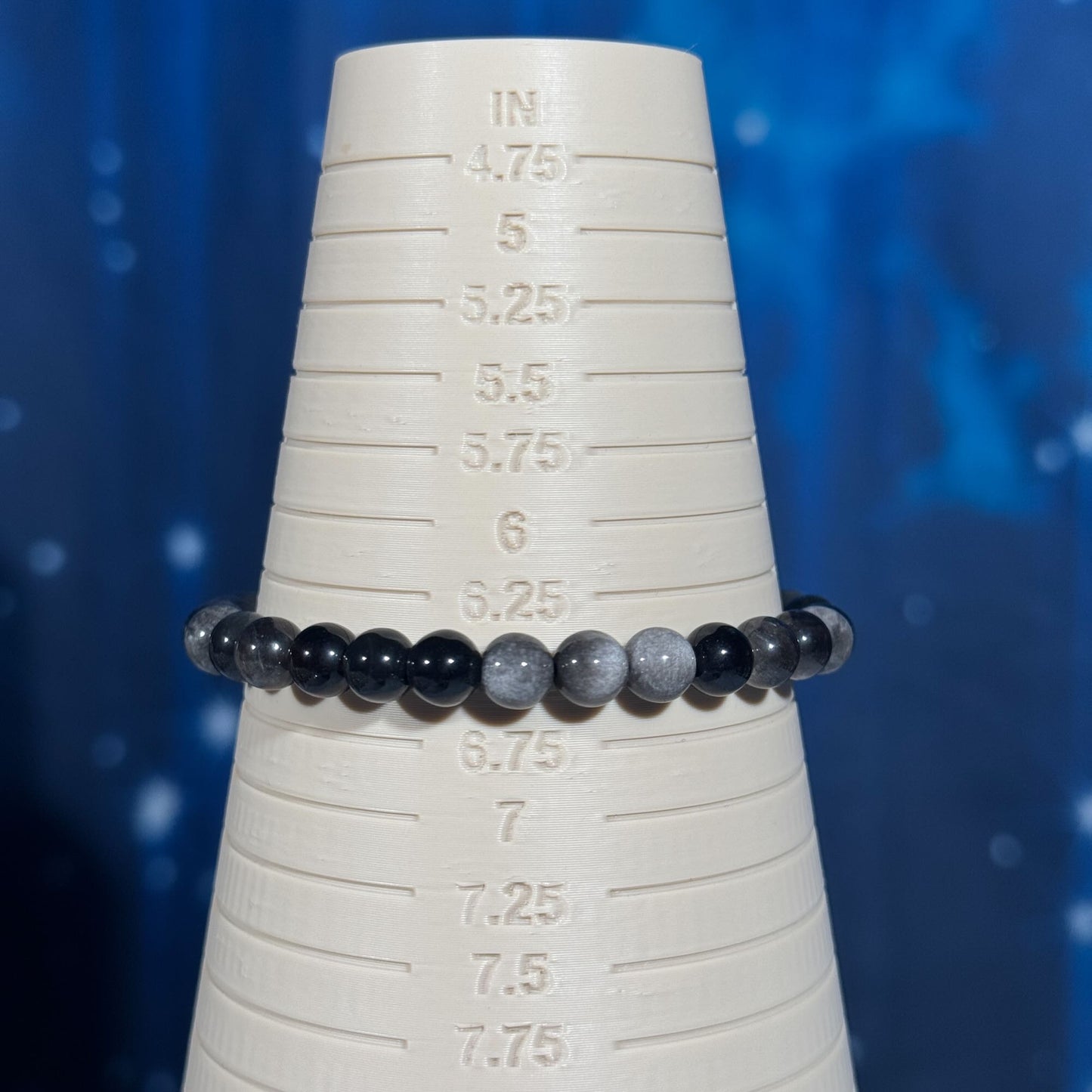 One (1) Silver Sheen Obsidian bracelet | stretchy | 6mm beads | Flashy