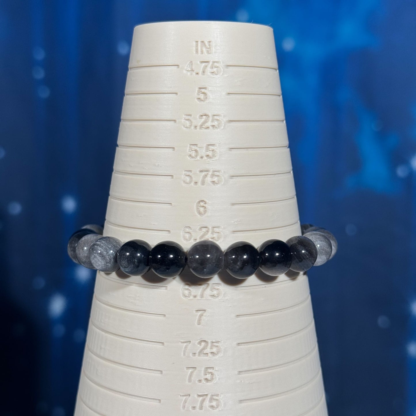 One (1) Silver Sheen Obsidian bracelet | stretchy | 8mm beads | Flashy
