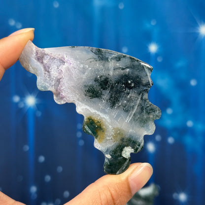 Moss Agate Butterfly on Stand – 0.176 kg
