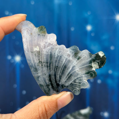 Moss Agate Butterfly on Stand – 0.176 kg