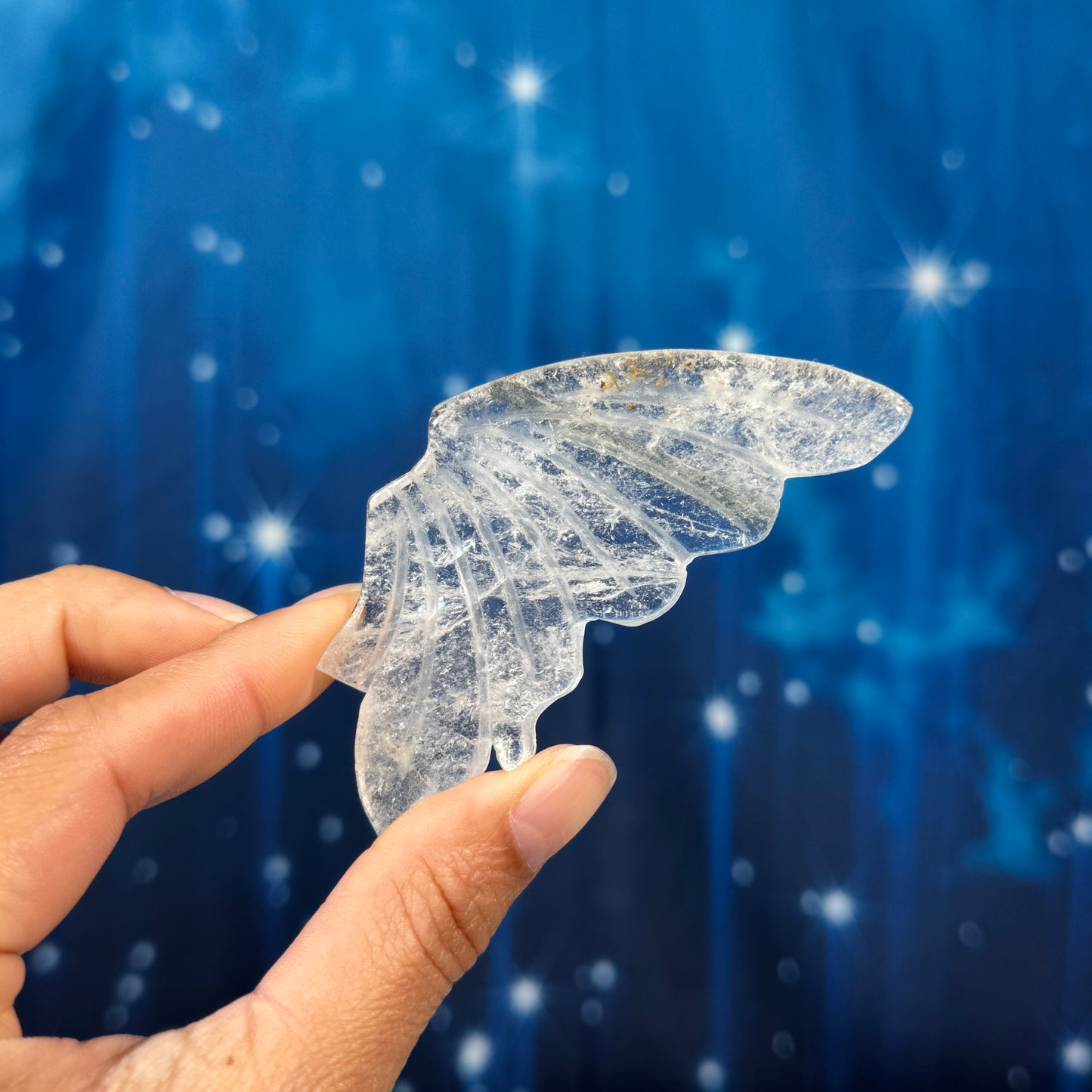 Clear Quartz with Iron Butterfly on Stand – Golden Healer • 0.136 kg