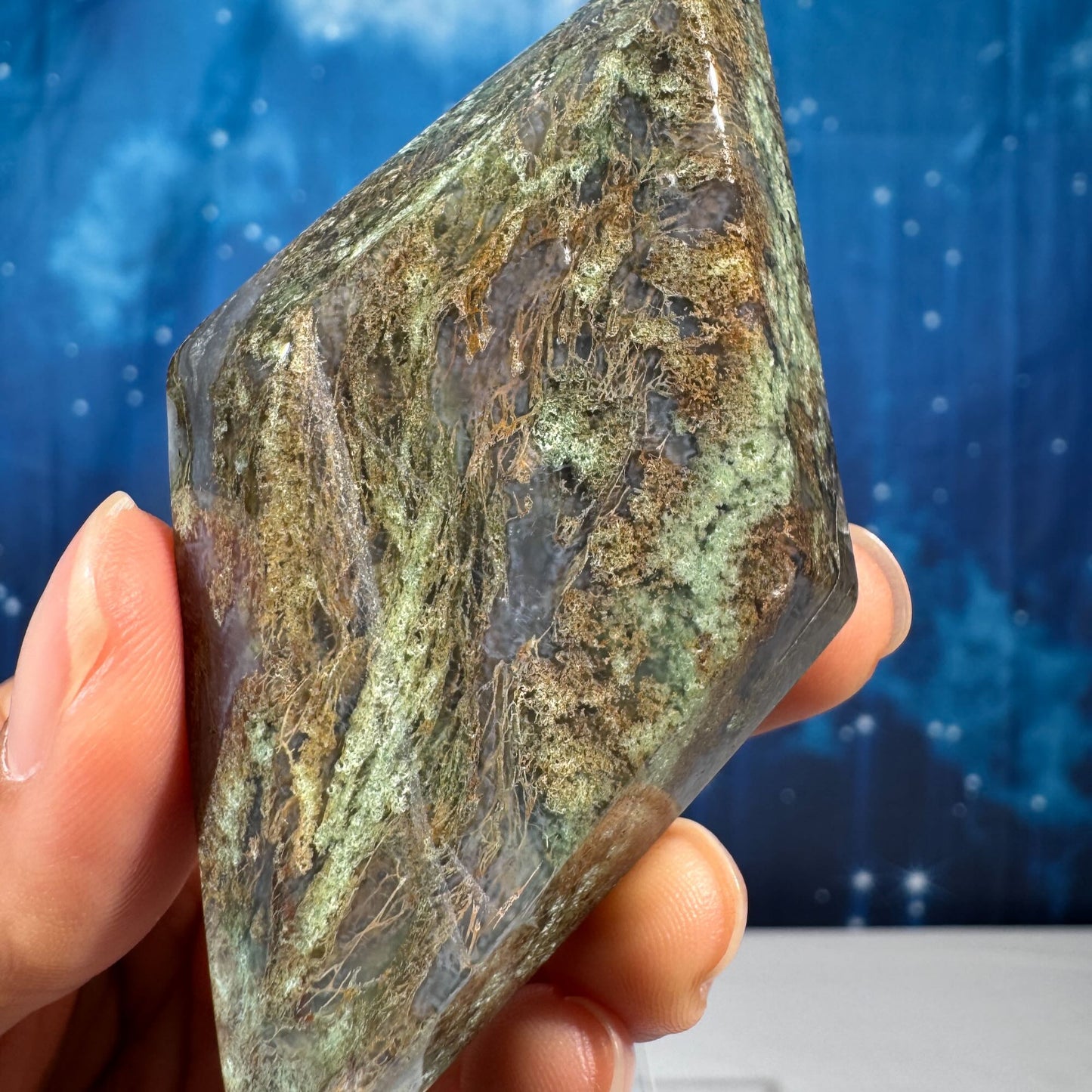 Moss Agate Rhombus – 0.099 kg