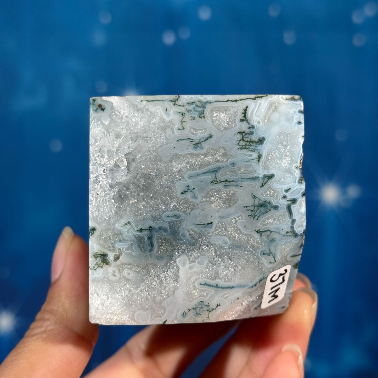 Moss Agate Cube – Corner-Standing • 0.405 kg