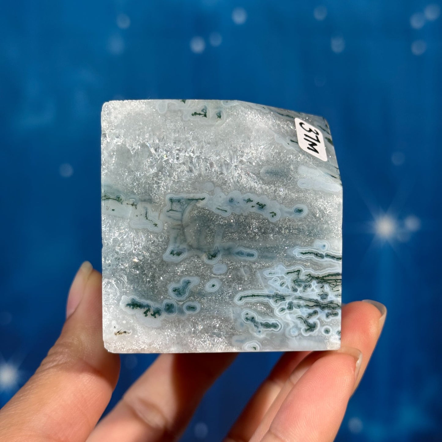 Moss Agate Cube – Corner-Standing • 0.405 kg