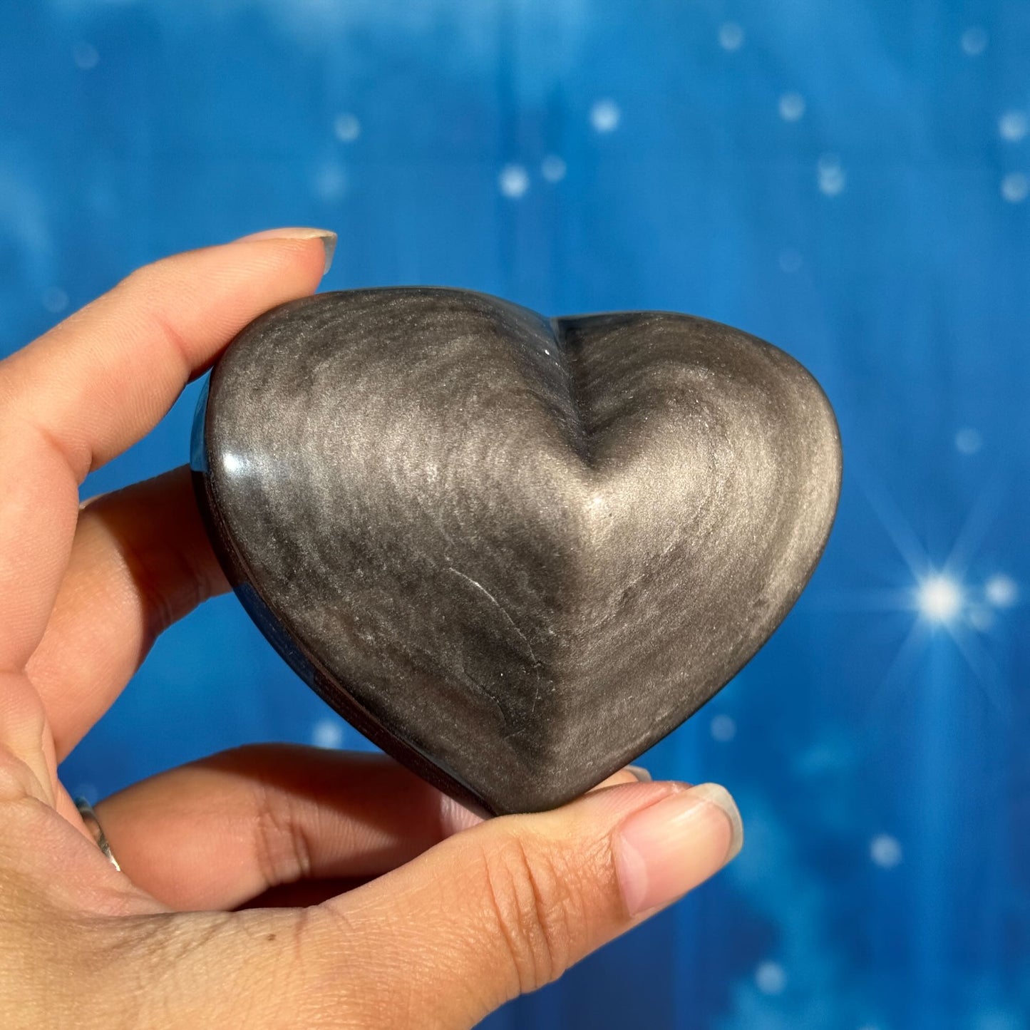 Silver Sheen Obsidian Heart – Flat-Backed • 0.196 kg