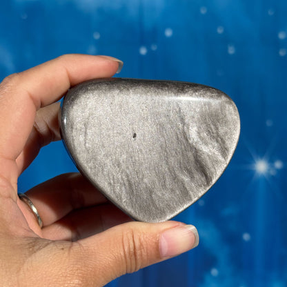 Silver Sheen Obsidian Heart – Flat-Backed • 0.196 kg