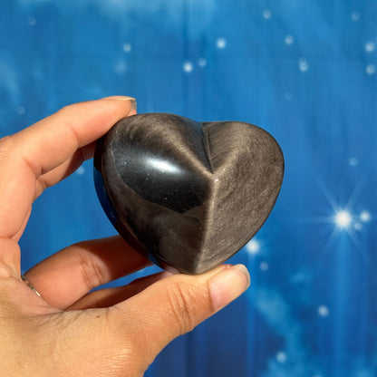 Silver Sheen Obsidian Heart – Flat-Backed • 0.173 kg