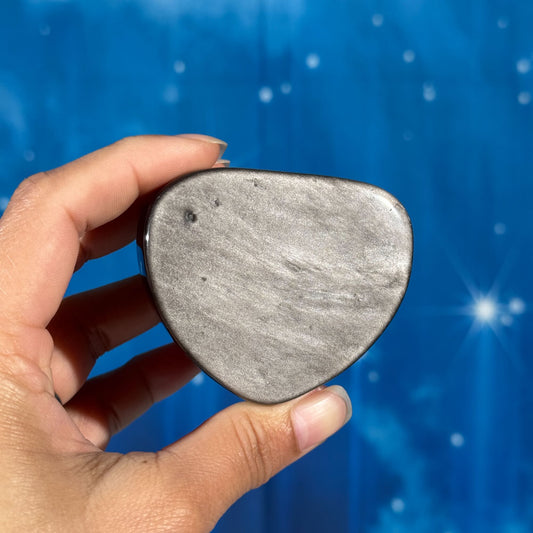 Silver Sheen Obsidian Heart – Flat-Backed • 0.173 kg