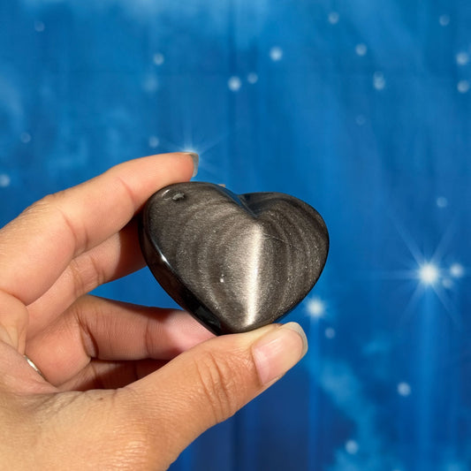 Silver Sheen Obsidian Heart – Flat-Backed • 0.054 kg