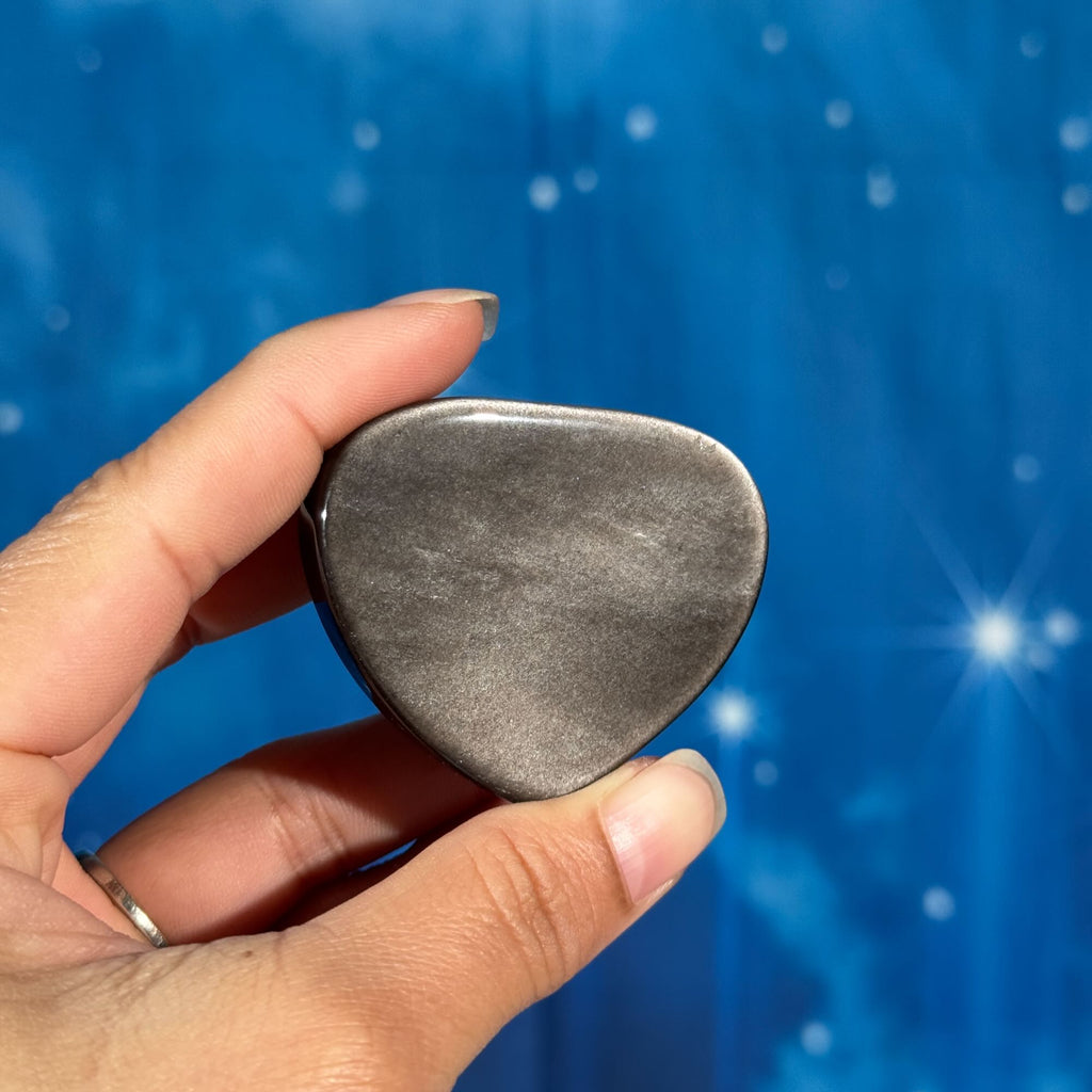 Silver Sheen Obsidian Heart – Flat-Backed • 0.054 kg